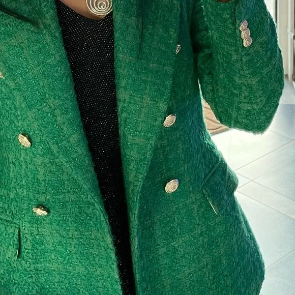 Zara Green Double-Breasted Blazer - Picture 3 of 4
